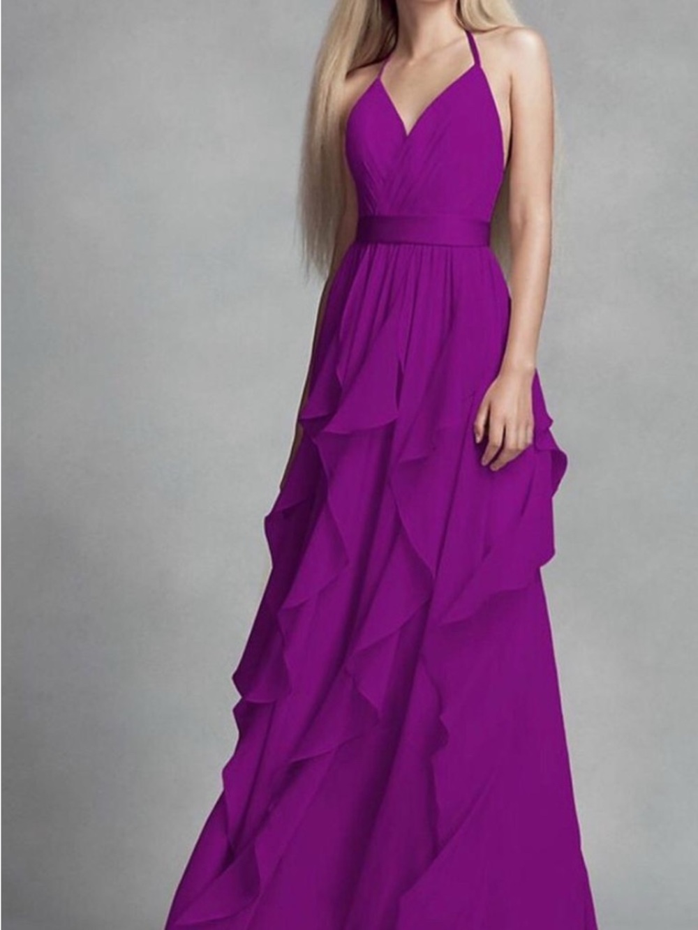 Vera Wang Violet Halter Ruffle Maxi Dress